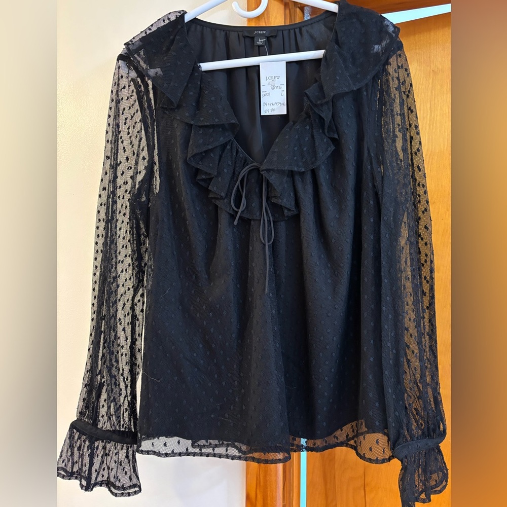 J. Crew Black Shirt Swiss Dot Long Sleeve